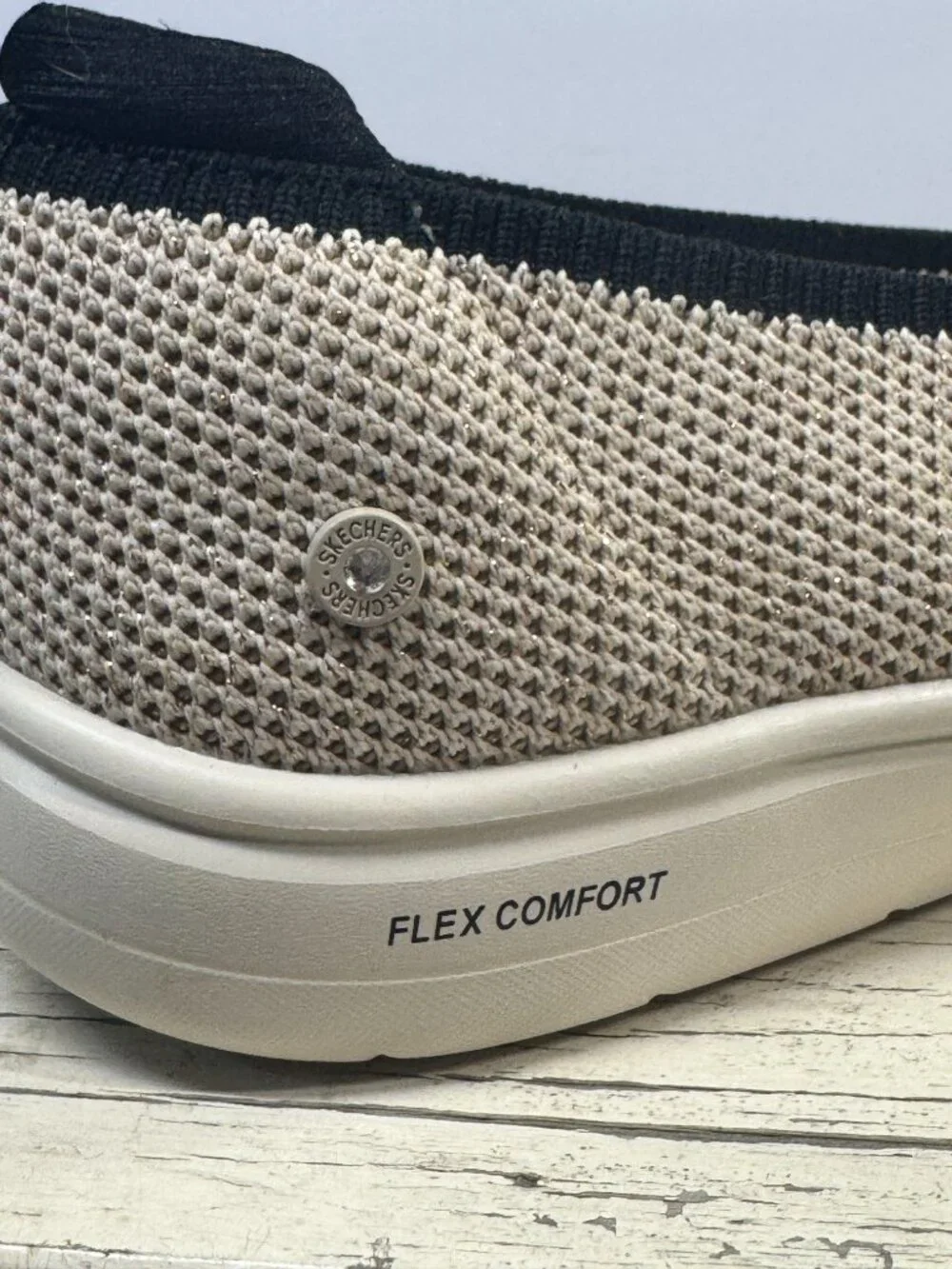 Skechers Shoes WMS SZ 10 Beige BLK On The Go Flex Radiant Bow-Tique Knit Ballet